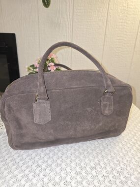 Classic Suede Top-Handle Satchel in Taupe